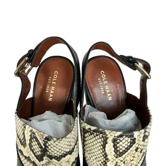 Cole Haan Roccia Snake Black Tabby High Heel Peep Toe Slingback Sandal Size 10B - Picture 6 of 16